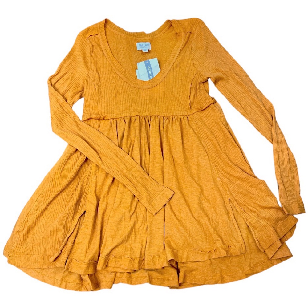 NWT TRUE CRAFT Babydoll Orange Top Long Sleeve Round Neck Size Small S - Picture 6 of 9